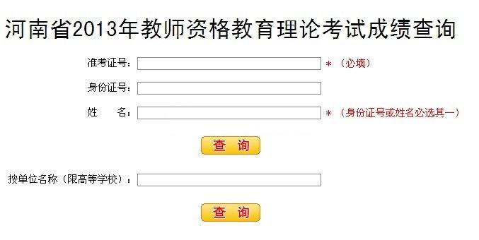 2013年河南教師資格教育理論考試成績查詢入口