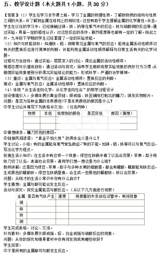 2014上半年教師資格統(tǒng)考初中化學(xué)真題答案5